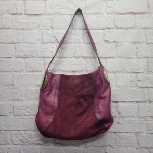 B Makowsky Magenta Burgundy Pink Leather Hobo Bag Purse Shoulder Suede Handbag